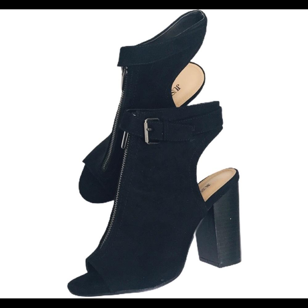 JUSTFAB Preslay Open Toe Front Zip Heeled Ankle Booties Black Size 7 - Picture 8 of 12